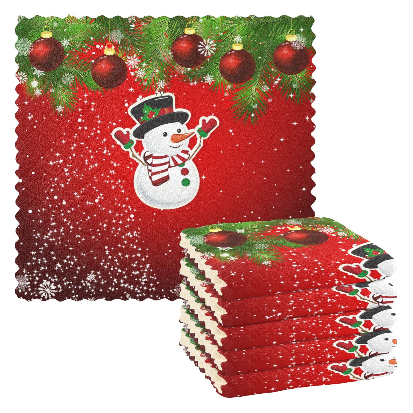 SUABO 6 Pack Christmas Kitchen Towels - Snowman Dish Cloths for Holiday Cleaning & Decor