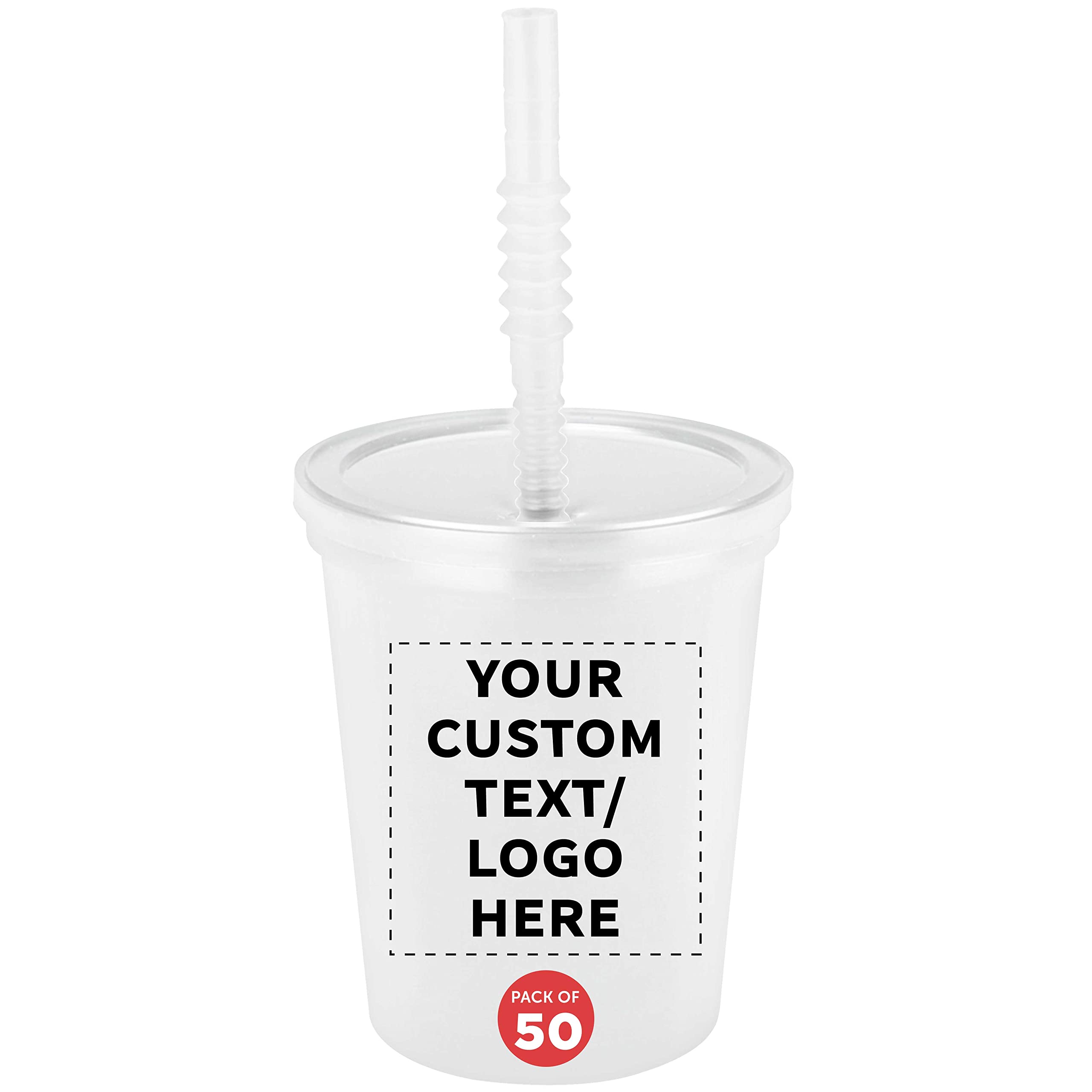 50-Pack Custom 16oz Plastic Cups with Lids & Straws - Bulk Personalized Clear Drinkware for Summer Parties, Weddings, Birthdays, Beach Picnics & Sporting Events - Reusable & Durable Party Supplies