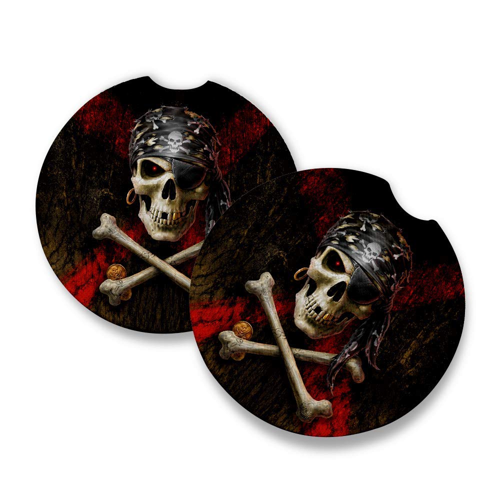Anne Stokes Pirate Skull Car Coasters Set of 2 - Absorbent Drink Coasters with Non-Slip Rubber Backing (2.56 Inch) - Perfect for Cars, Trucks, RVs & Home Use - Prevent Stains & Protect Surfaces
