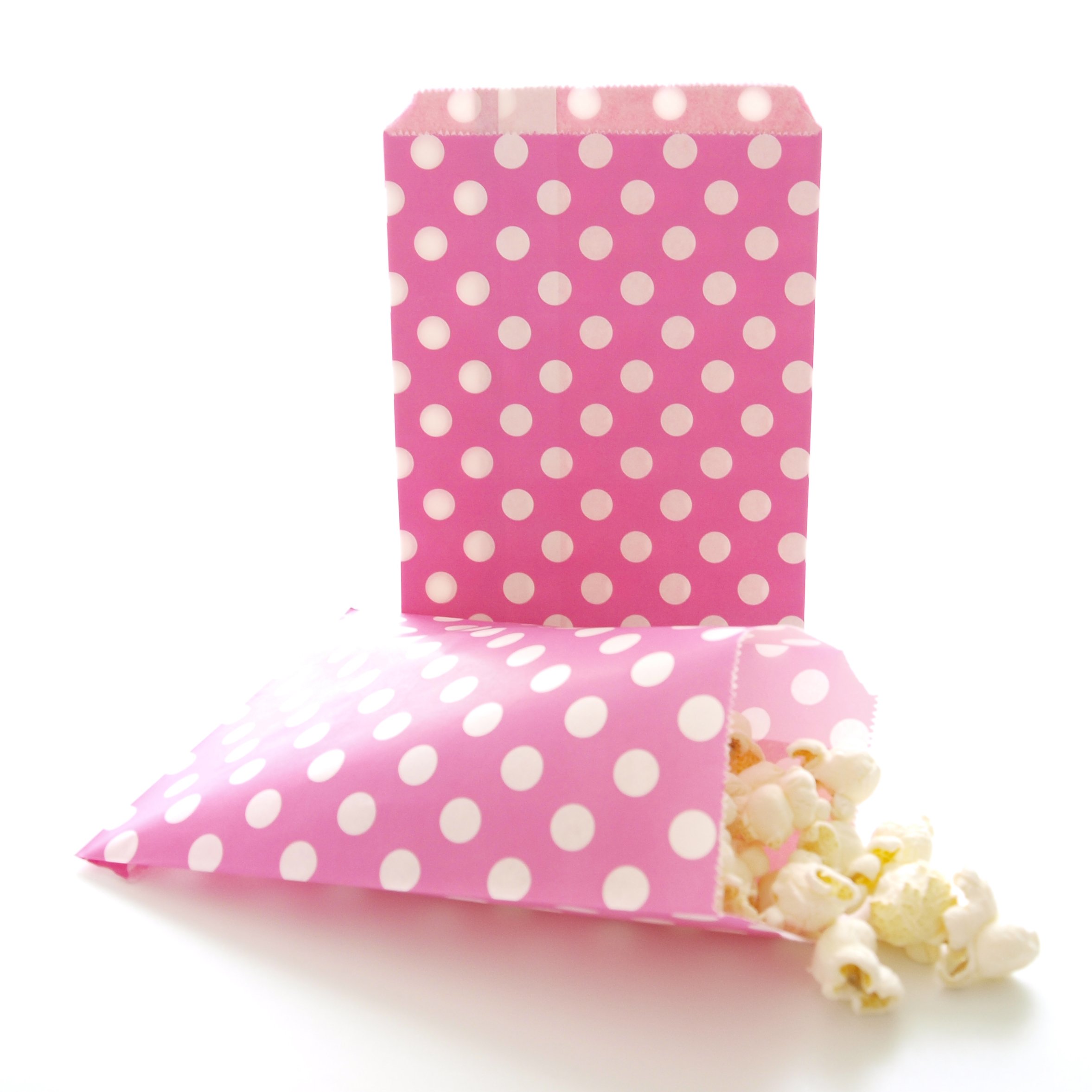 100 Pack Hot Pink Wedding Favor Bags & Birthday Party Goodie Bags - Striped, Chevron, Spanish Tile & Polka Dot Designs for Wedding Favors, Baby Showers, Bridal Parties & Birthday Celebrations