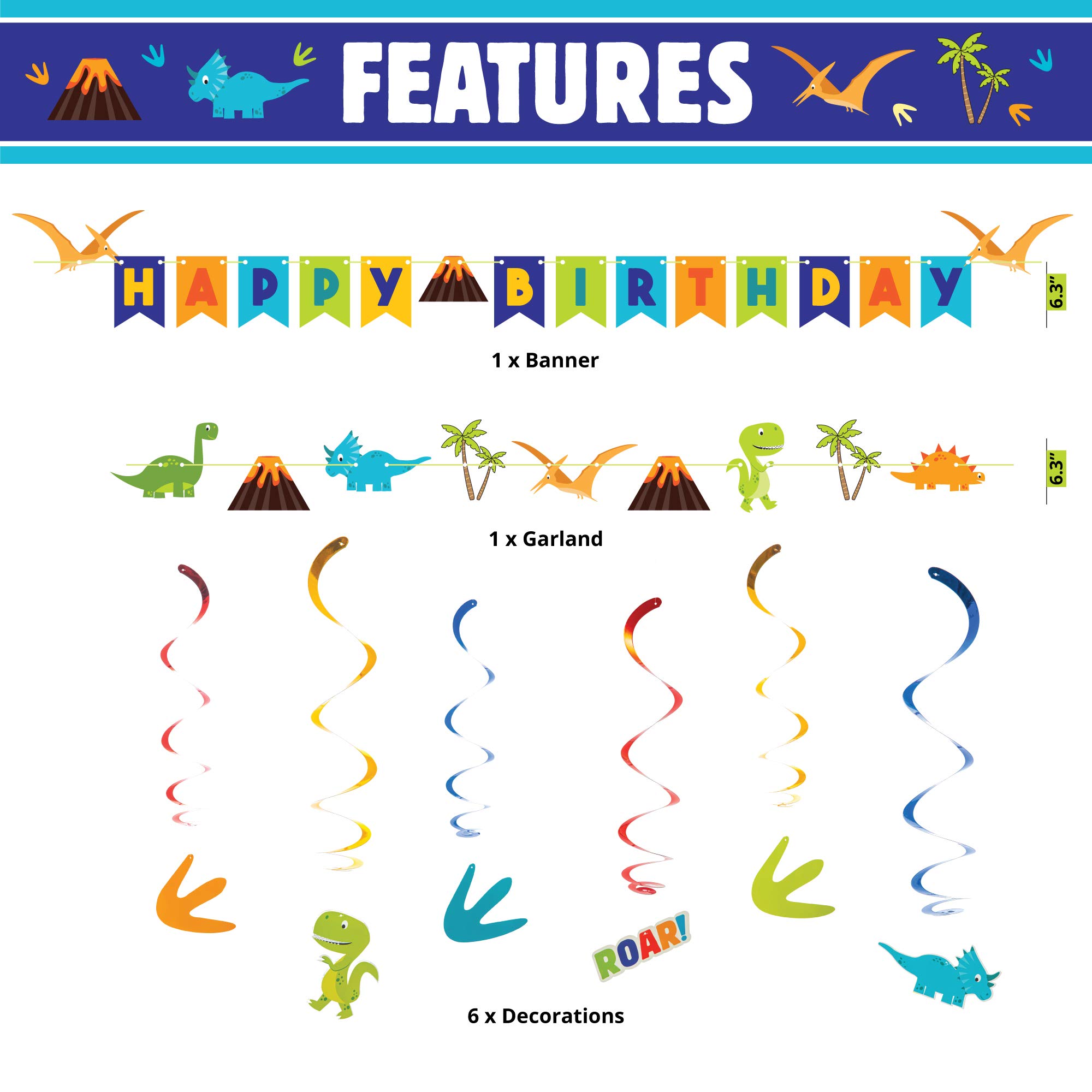 Whoobli Dinosaur Party Supplies Set for 16 Guests - Includes Plates, Cups, Utensils & Napkins | Complete Dinosaur Birthday Party Decorations for Boys | Perfect for Kids' Birthday Parties, Themed Events & Jurassic Adventures