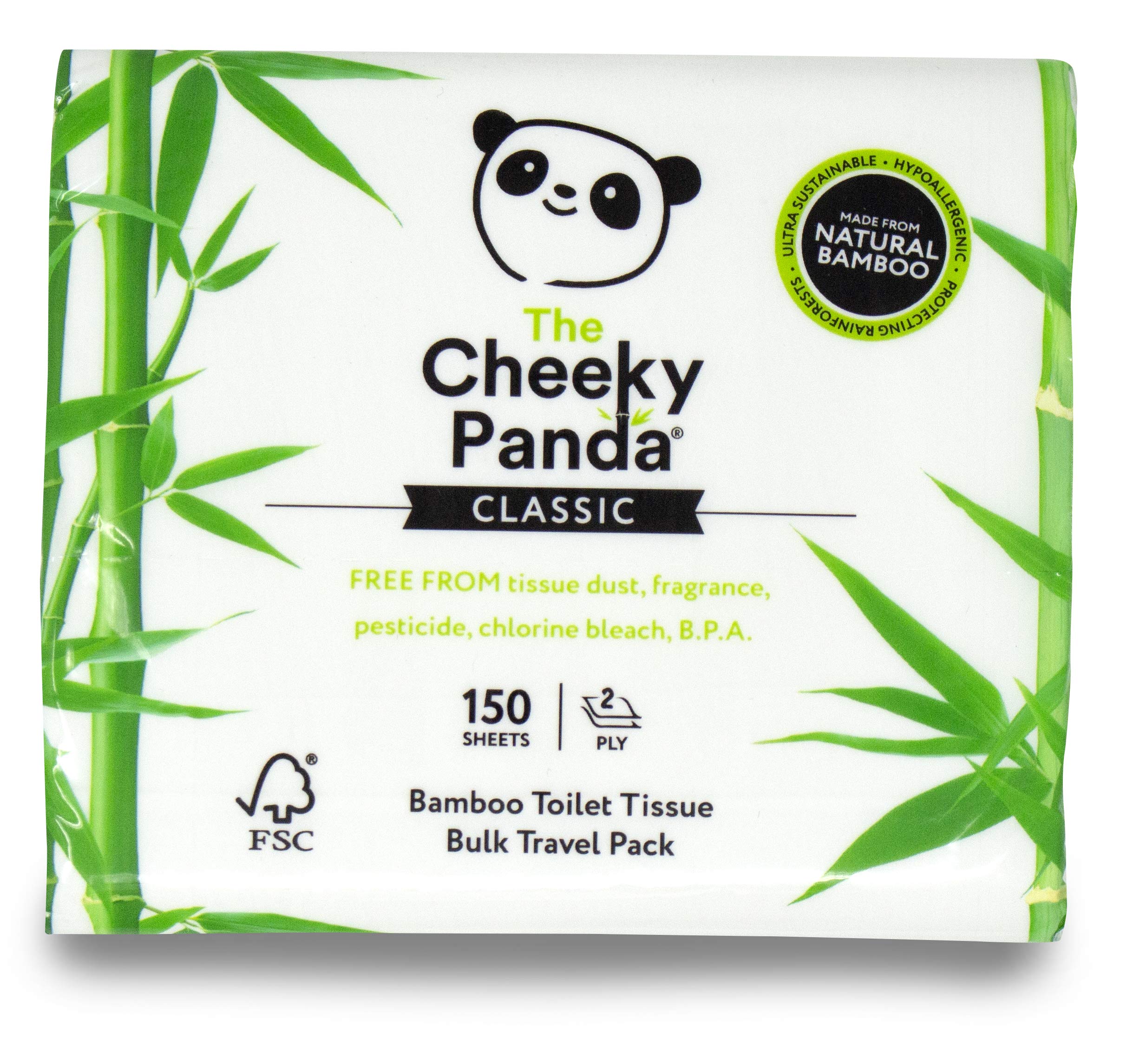 The Cheeky Panda Bamboo Travel Tissues | 150 Soft & Sustainable Bamboo Tissues in Flat Pack | Eco-Friendly, Strong & Hypoallergenic | Perfect for Travel, Camping, Festivals & On-the-Go Use