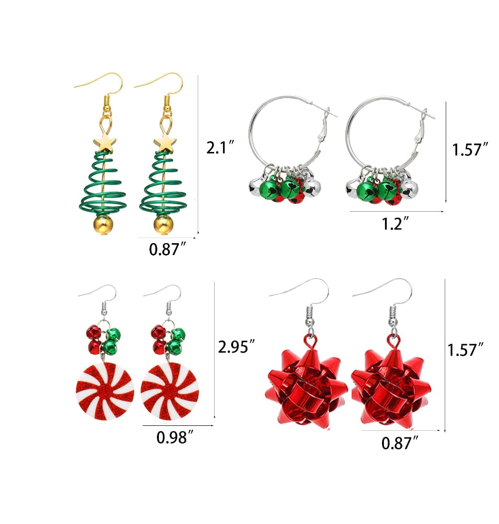 Festive Christmas Earrings for Women - Elegant Bow, Bell, Tree, Snowman & Santa Dangle Jewelry - Perfect Holiday Gift & Stocking Stuffer - Trendy Winter Party Accessories for Christmas Celebrations, Office Parties & Family Gatherings
