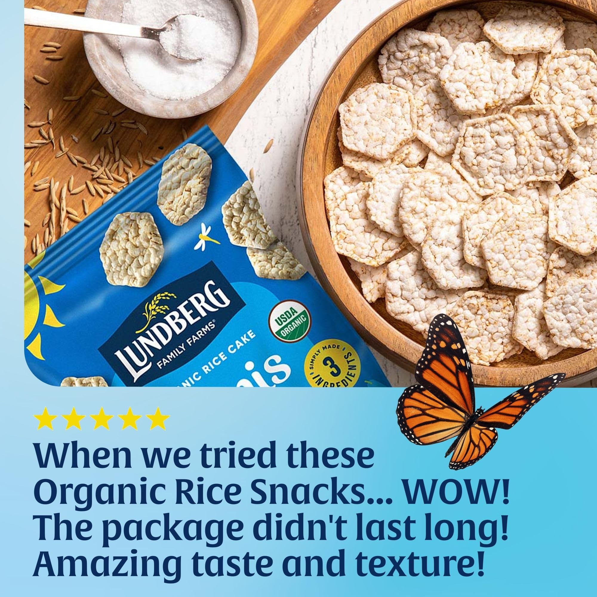 Lundberg Organic Rice Cake Minis - Original Sea Salt Flavor | Gluten-Free Vegan Snacks for Adults & Kids | Healthy Mini Rice Cakes for On-the-Go, School Lunches & Party Snacking | 5 Oz Pack