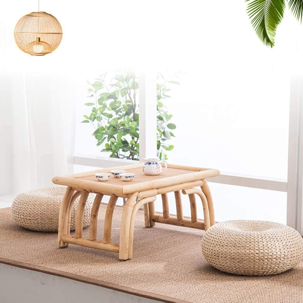 Rustic Brown Coffee Table with Shelf - Bamboo Rattan Wood Center Table for Living Room, Office & Reception - Small Simple Tea Table for Home Decor, Window Side, Coffee Break & Relaxation