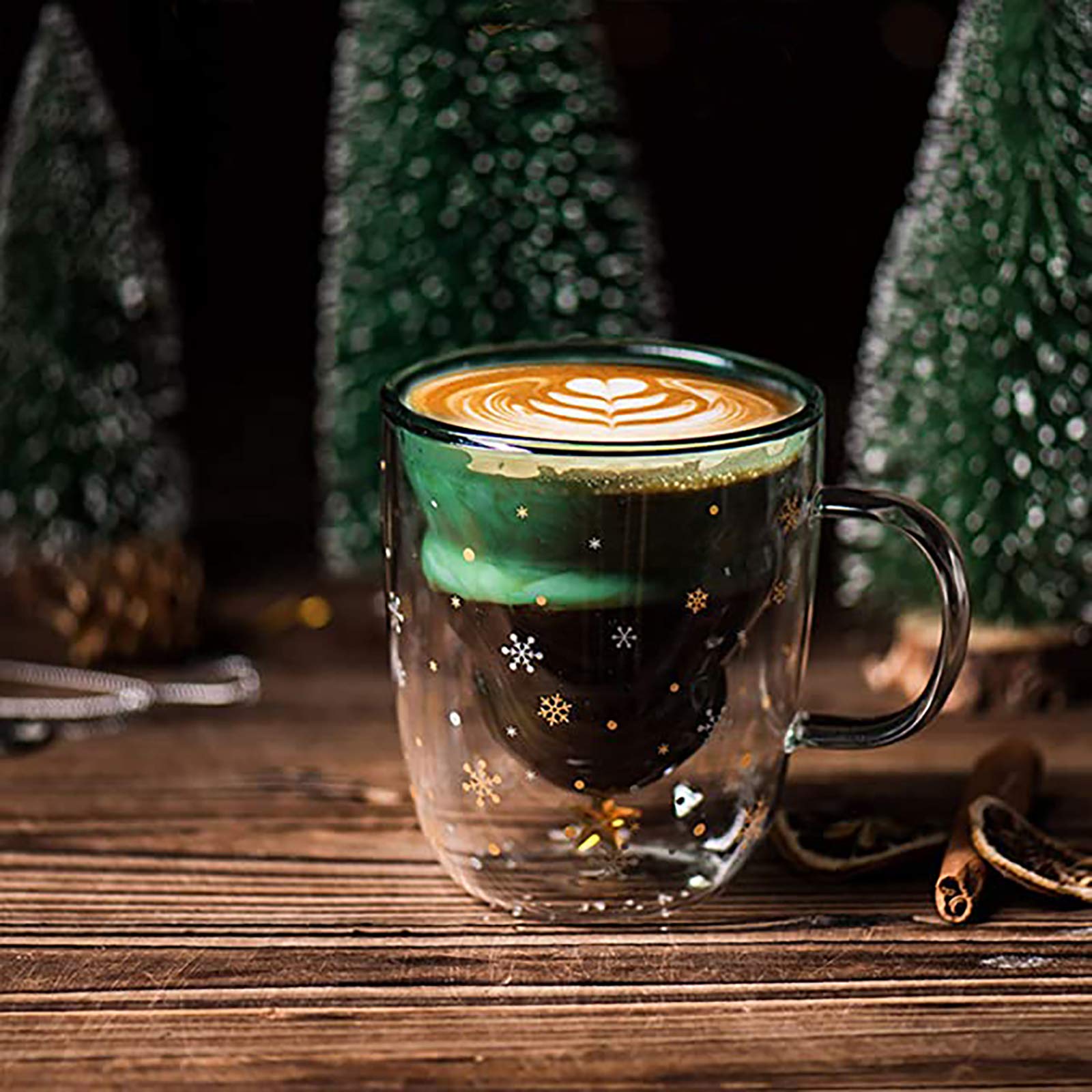 Christmas Tree Shaped Double Wall Coffee Glass Mug - Insulated Cute Couple Cup for Hot & Cold Drinks - Romantic Valentine's Day, Christmas & Birthday Gift (Blue) - Perfect for Holiday Coffee Dates, Cozy Winter Mornings & Couple Gift Exchanges