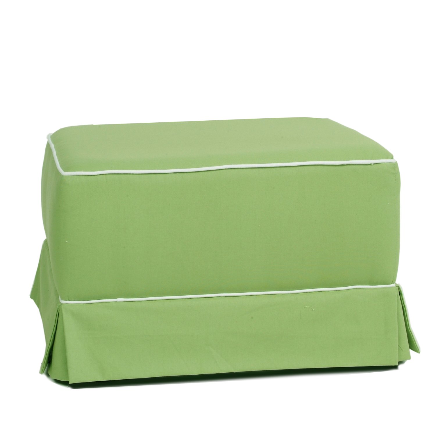 Small Summer Green Ottoman with White Piping - Perfect for Living Room, Bedroom, or Nursery Footrest and Extra Seating