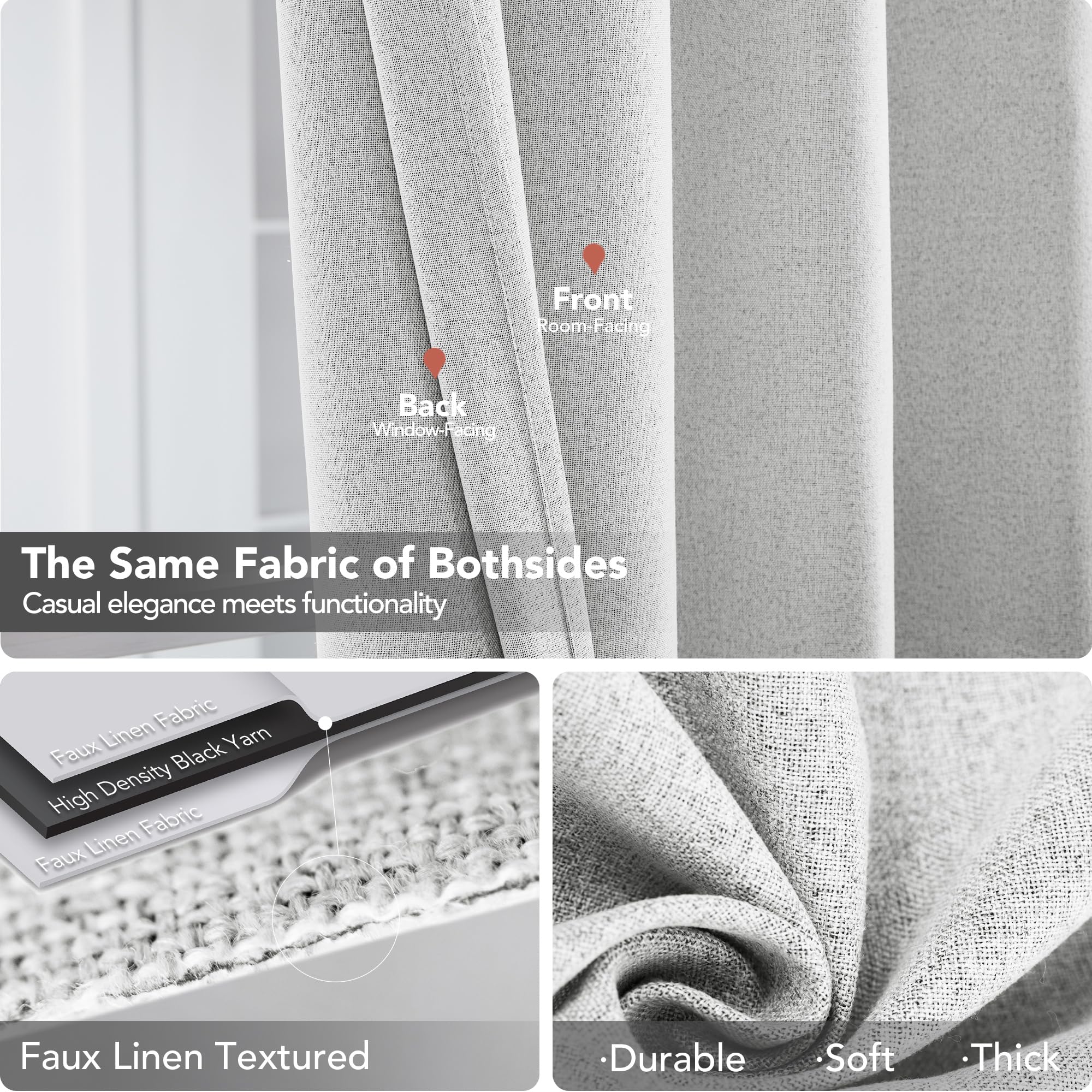 Deconovo Blackout Curtains - Linen Room Darkening Curtains with Grommets (52x95 Inches, 2 Panels, Greyish White) for Bedroom, Living Room & Nursery - Perfect for Light Sleepers, Home Theater & Privacy