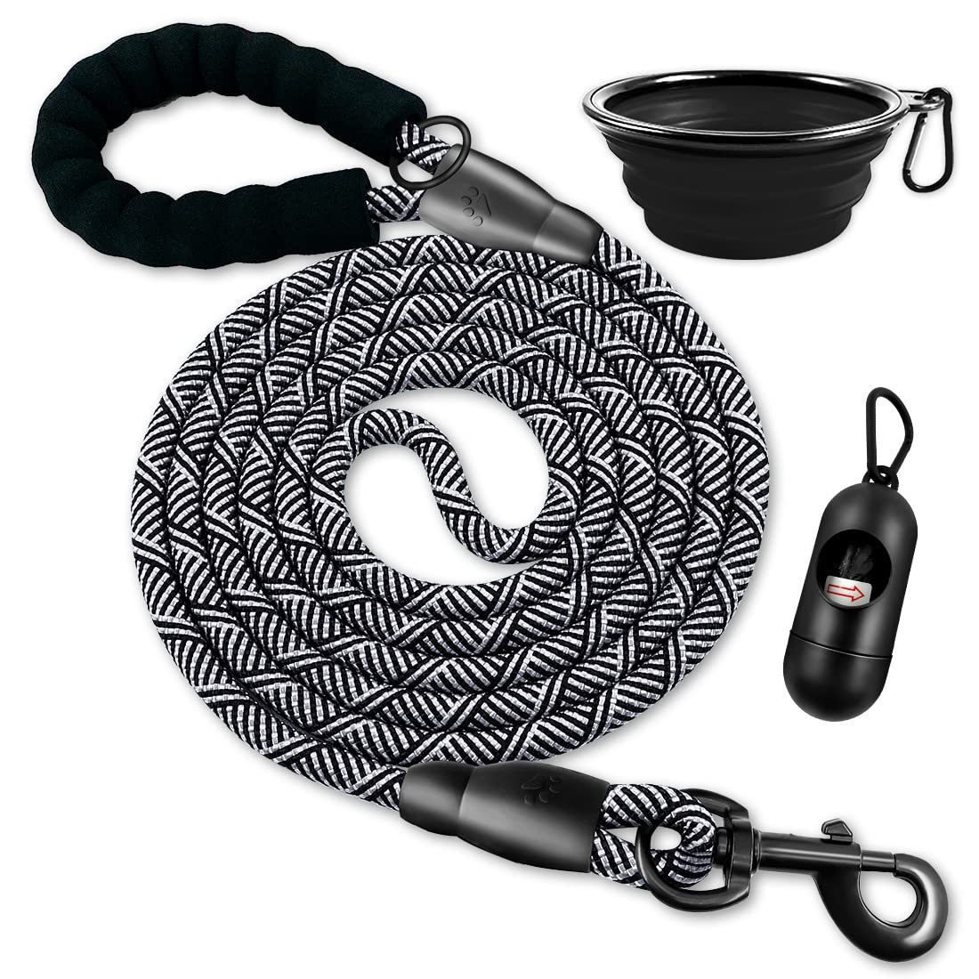10/20/30 FT Heavy Duty Dog Training Leash with Padded Handle - Reflective Pet Leash for Small, Medium & Large Dogs - Includes Collapsible Bowl & Waste Bags for Walking, Hiking & Outdoor Adventures