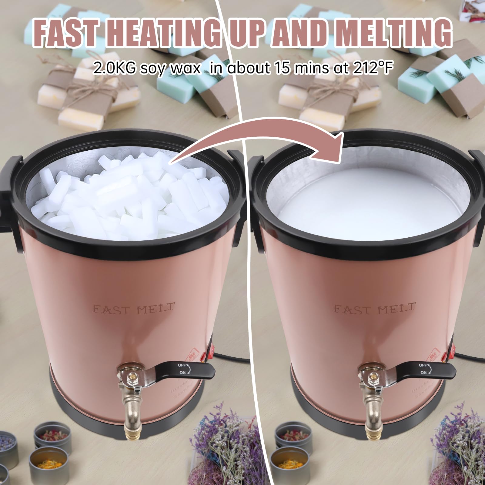 Premium 3Lbs Soap Base Melter with Temperature Control - Fast MELT Soap Making Kit for DIY Handmade Soap Business, Quick Pour Spout, Easy Clean Design (Pink) - Perfect for Crafters, Small Businesses & Home Soap Makers