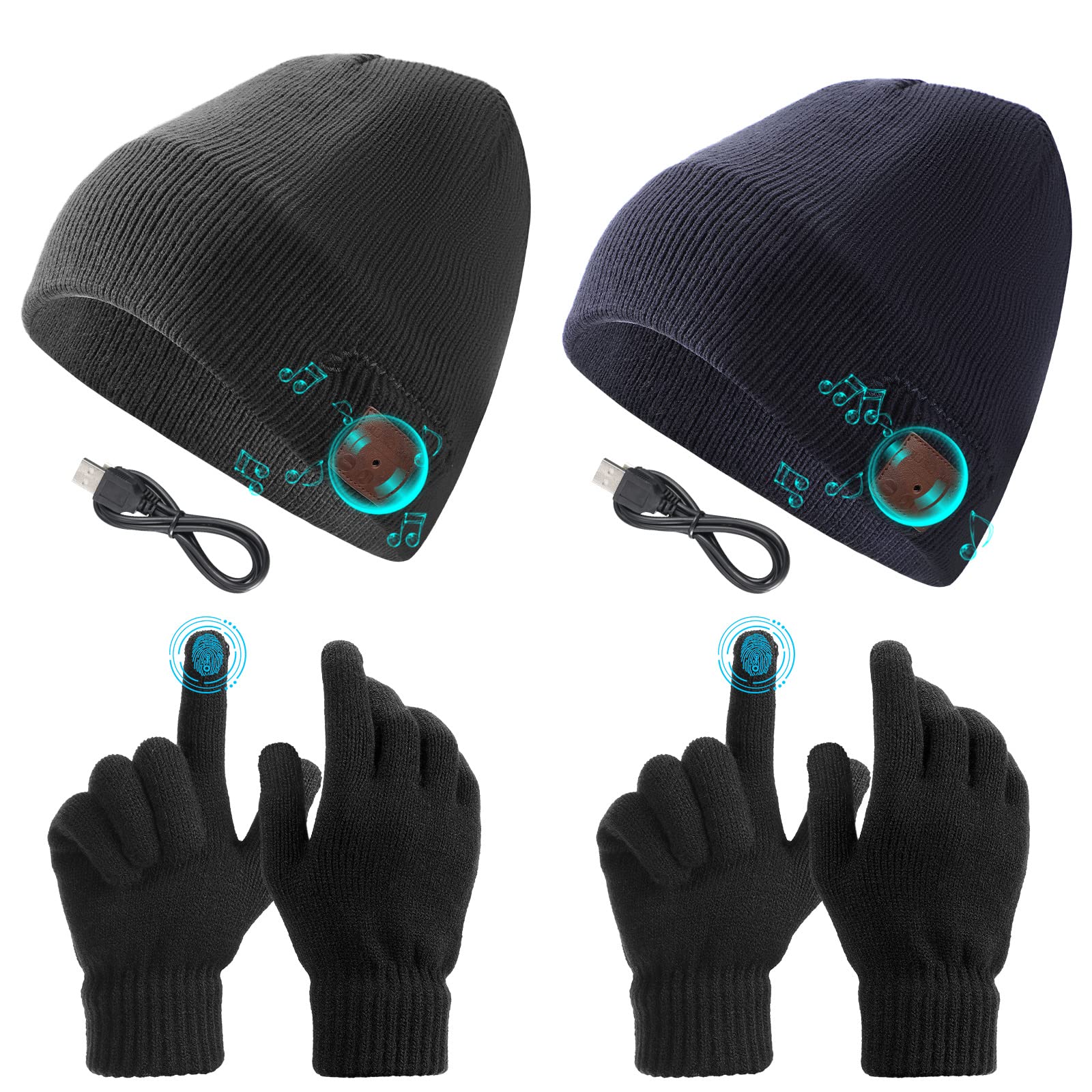 3-in-1 Bluetooth Music Beanie Hat with Touch Screen Gloves - Wireless Smart Knit Headset for Skiing, Running & Winter Outdoor Activities