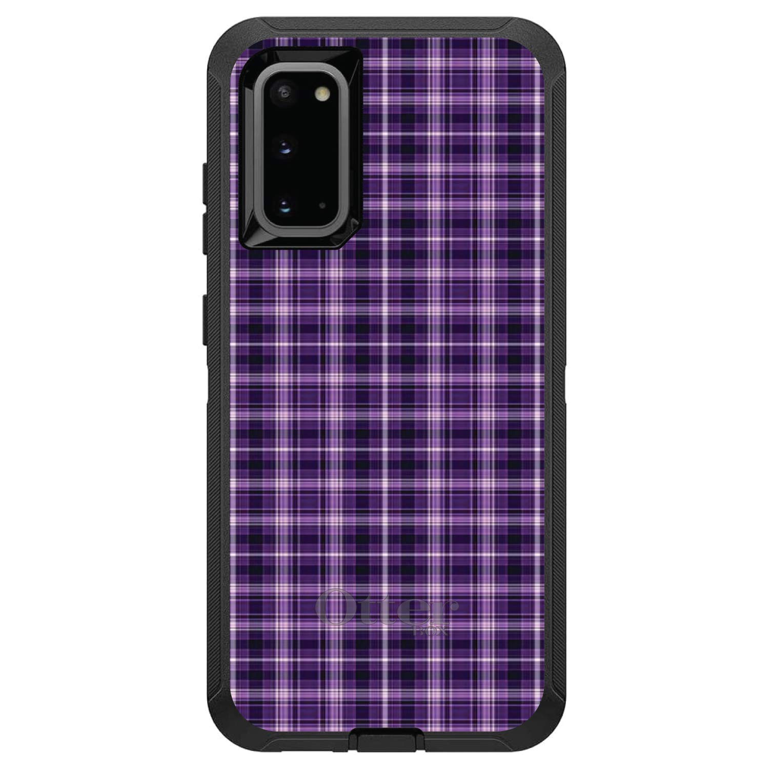 DistinctInk Protective Case for Samsung Galaxy S20 Ultra & S20 Ultra 5G (6.9 Inch) - Shockproof Heavy Duty Cover with Purple Black Plaid Design - Durable Replacement for OtterBox Defender - Perfect for Outdoor Activities, Work & Travel