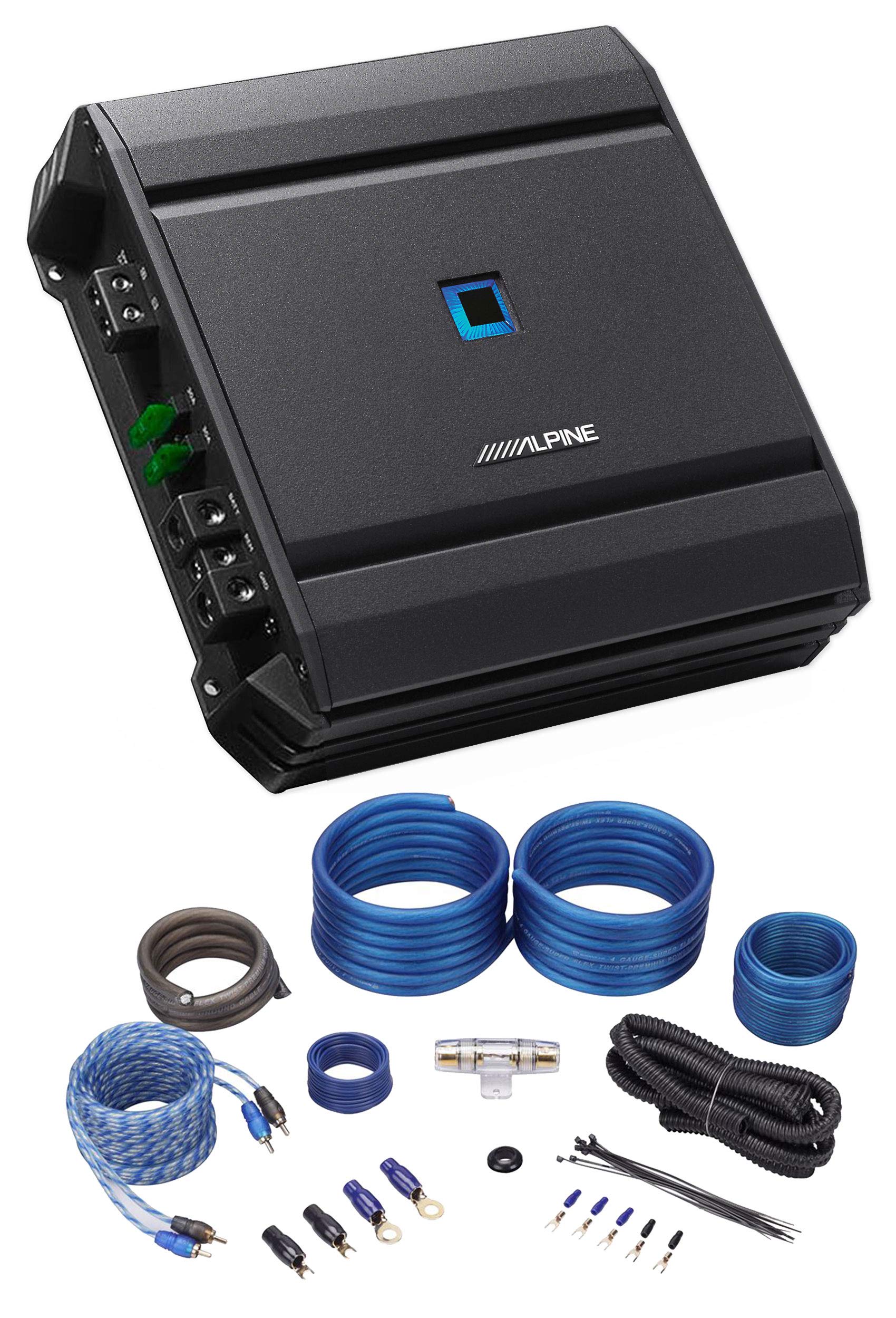 Rockville RWK41 4 Gauge Complete Car Amp Wiring Kit with RCA Cables & ALPINE S-A60M 600W RMS Mono Subwoofer Amplifier - High Power Car Audio System for Bass Boost & Clear Sound - Perfect for Car Stereo Upgrades, Truck Audio Installations & DIY Sound Systems