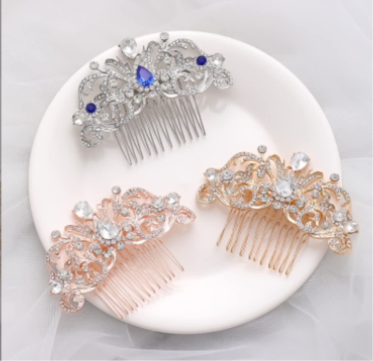 Crystal Rhinestone Pearl Bridal Hair Comb for Women - Wedding Hair Jewelry Crown Side Comb Clip (Blue) | Perfect for Brides, Prom, Formal Events & Special Occasions
