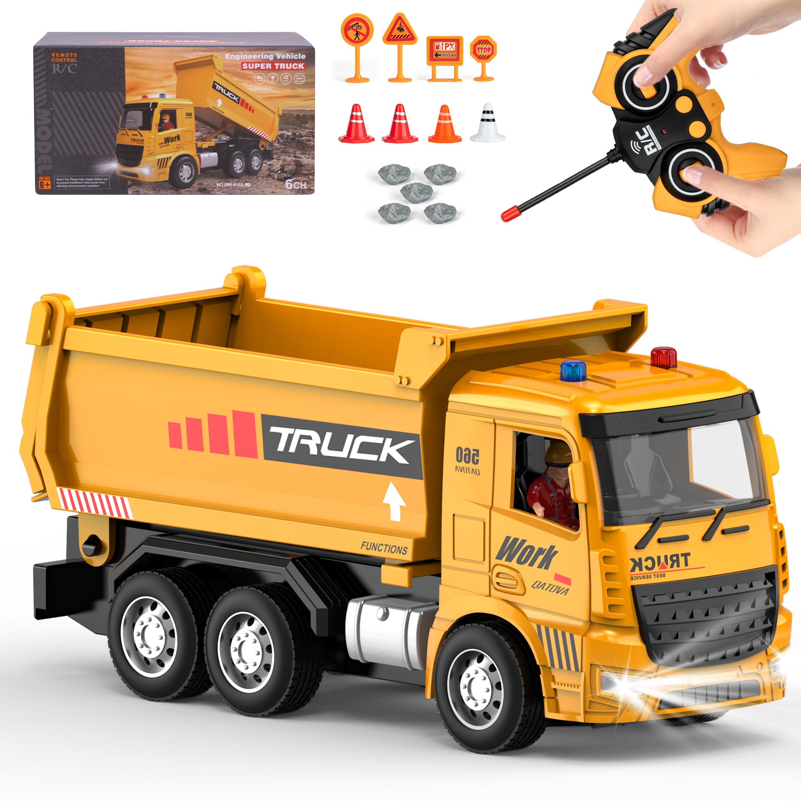 YAYYAY Remote Control Construction Vehicle Toys for Toddlers Ages 3-5 - Electric Powered Dump Truck with Lights & Sounds - Educational STEM Building Toys for Boys & Girls - Perfect for Indoor Play, Birthday Gifts & Early Learning Development