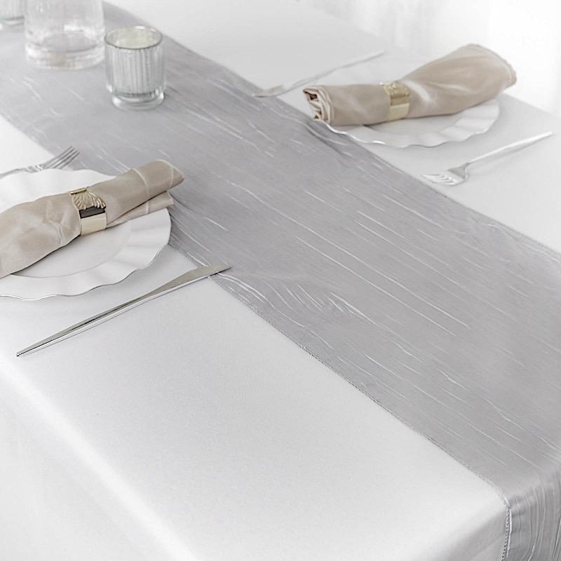 12-Pack 108-Inch Metallic Accordion Crinkled Taffeta Table Runner for Wedding, Party, Holiday & Home Decor - Elegant Dining Table Decorations