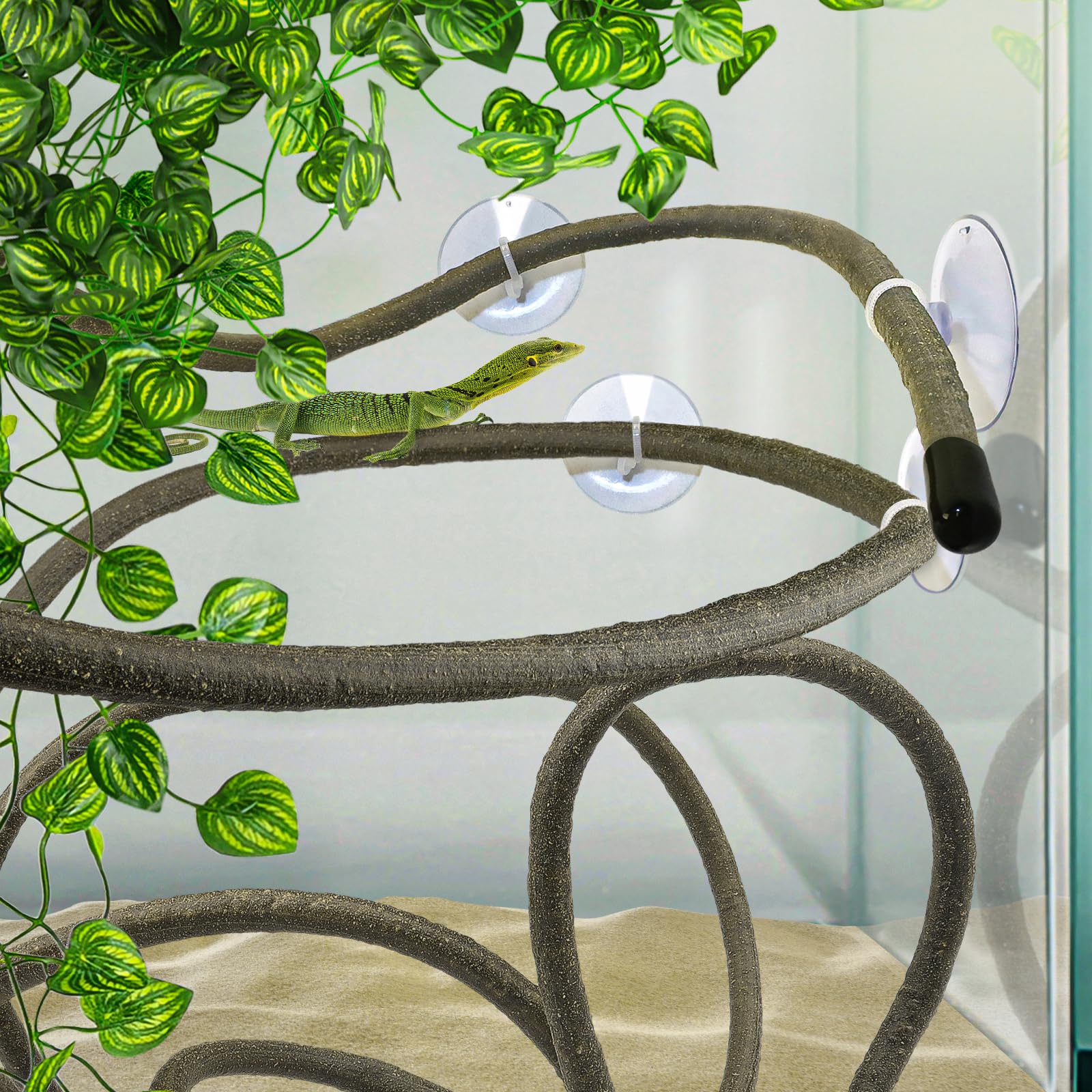 Premium Reptile Tank Accessories Set - Artificial Plants, Flexible Vines with Suction Cups & Hide Decor for Crested Geckos, Chameleons, Lizards - Natural Climbing Habitat for Terrariums & Vivariums