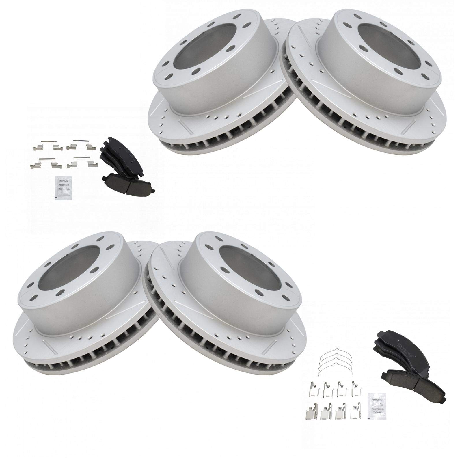 TRQ Ceramic Brake Pads Front & Rear Kit with Chemicals - High Performance Rotor Brake Pads for Smooth Stopping - Perfect for Daily Commuting, City Driving & Highway Use