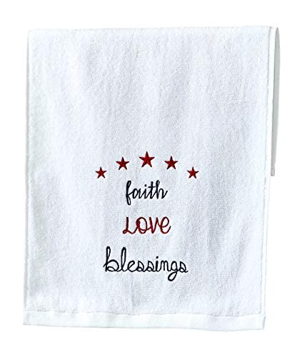 Soft Absorbent Patriotic Americana Hand Towels - Faith, Love & Blessings Design, 2-Piece Set for Kitchen, Bathroom & Home Decor (Summer/Spring Collection)