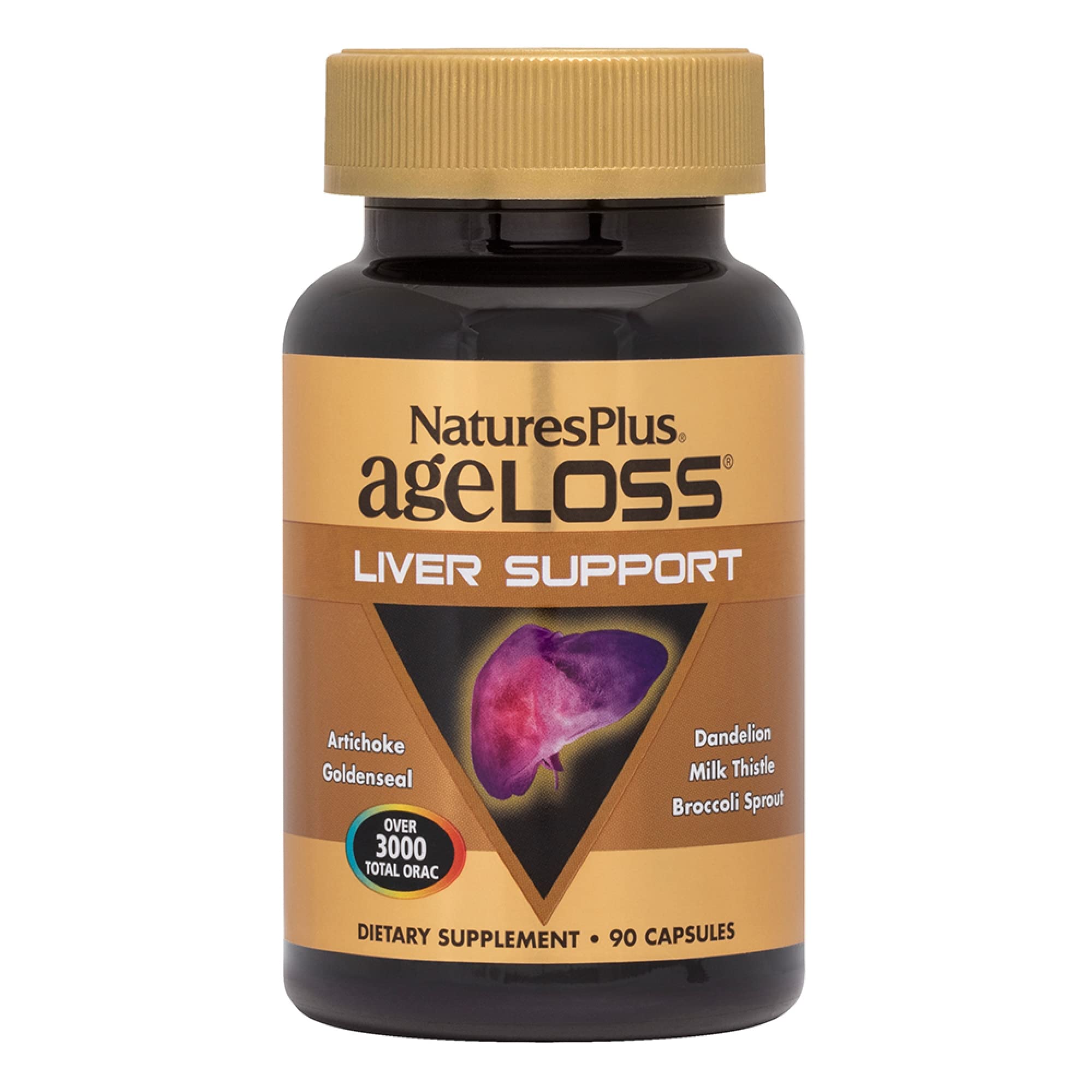 Natures Plus AgeLoss Liver Support Supplement - 90 Vegetarian Capsules with Artichoke, Milk Thistle & Choline - Gluten Free Liver Detox & Cleanse - 30 Servings for Daily Liver Health Support