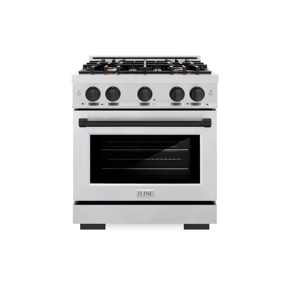 ZLINE Autograph Edition 30-inch 4.2 cu. ft. Dual Fuel Range with 4-Burner Gas Cooktop & Convection Oven - Satin Stainless Steel with Matte Black Accents (HDRSZ 30 MB) - Perfect for Gourmet Cooking & Modern Kitchens