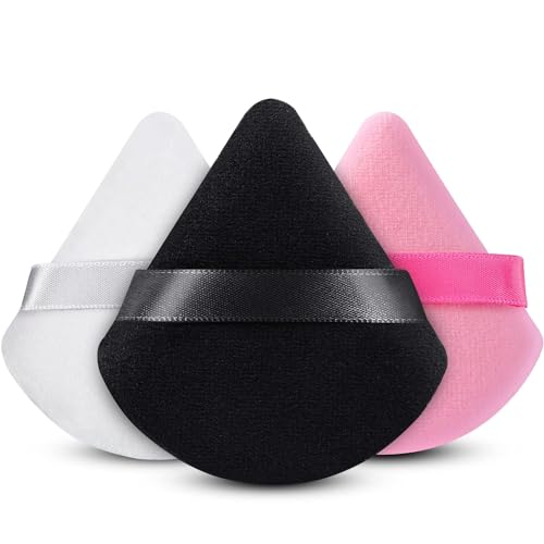 3Pcs Soft Plush Triangle Powder Puff Set for Loose Powder & Liquid Foundation - Premium Makeup Blending Sponge for Flawless Face & Contouring - Perfect for Professional Makeup Artists & Home Beauty Routines