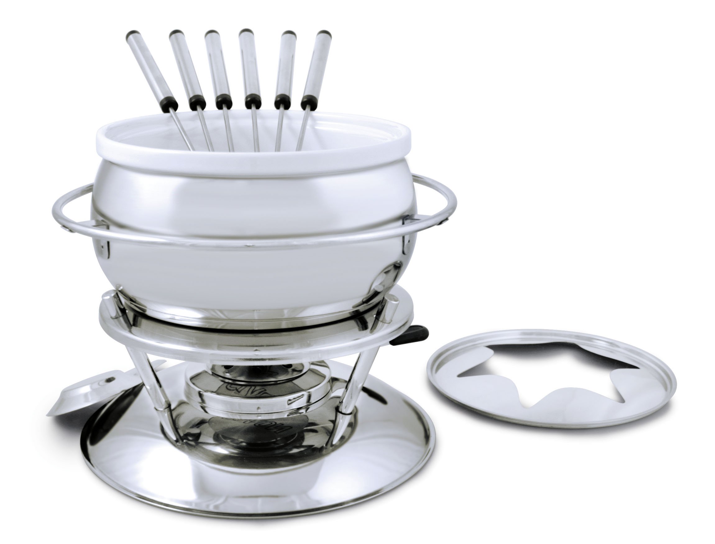 Swissmar Zuri 11-Piece Stainless Steel 3-in-1 Fondue Set for Cheese, Chocolate & Butter - 2.25 Qt (2.2L) Professional Melting Pot - Perfect for Dinner Parties, Romantic Dates & Holiday Gifts - Elegant Wedding & Housewarming Present for Kitchen Lovers