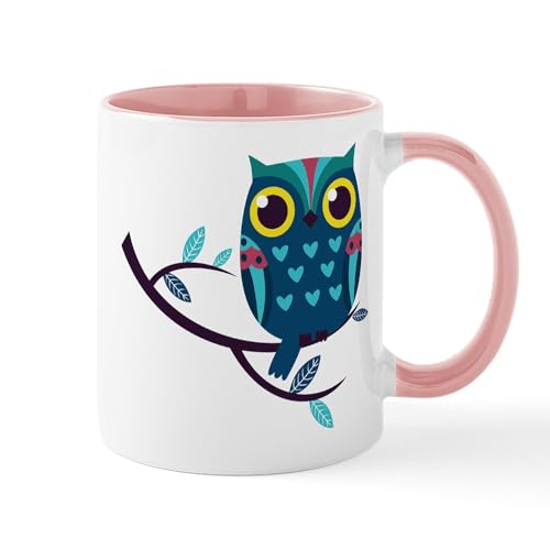 White/Pink Inside - Dark Teal Owl Mugs