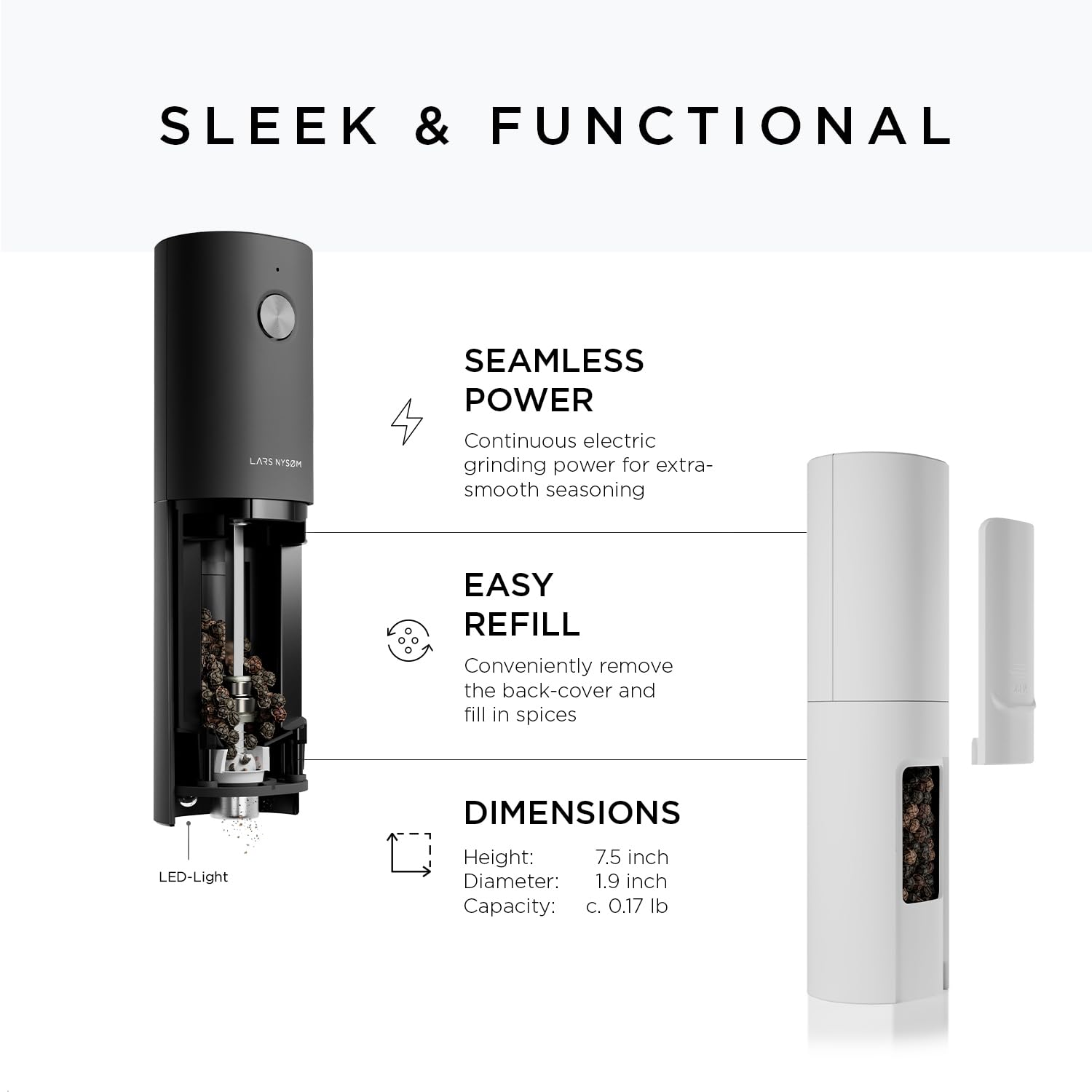 Premium Electric Salt and Pepper Grinder Set - Adjustable Ceramic Mill, USB Rechargeable Spice Grinder for Kitchen & Dining (Black/White) | Perfect for Home Cooking, Restaurants & Gifting
