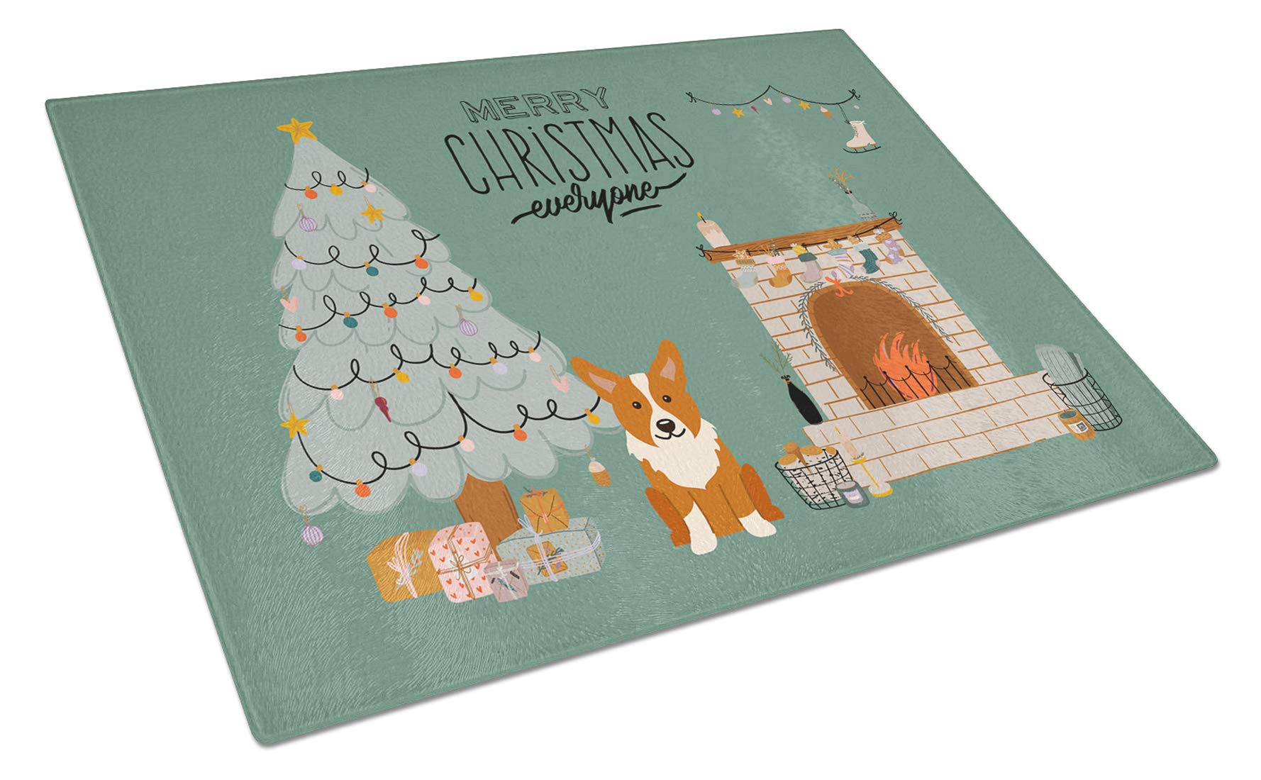 Corgi Christmas Everyone Tempered Glass Cutting Board - Large Decorative Kitchen Chopping & Serving Board for Holiday Entertaining | Durable Scratch-Resistant Surface for Cheese, Charcuterie & Appetizers