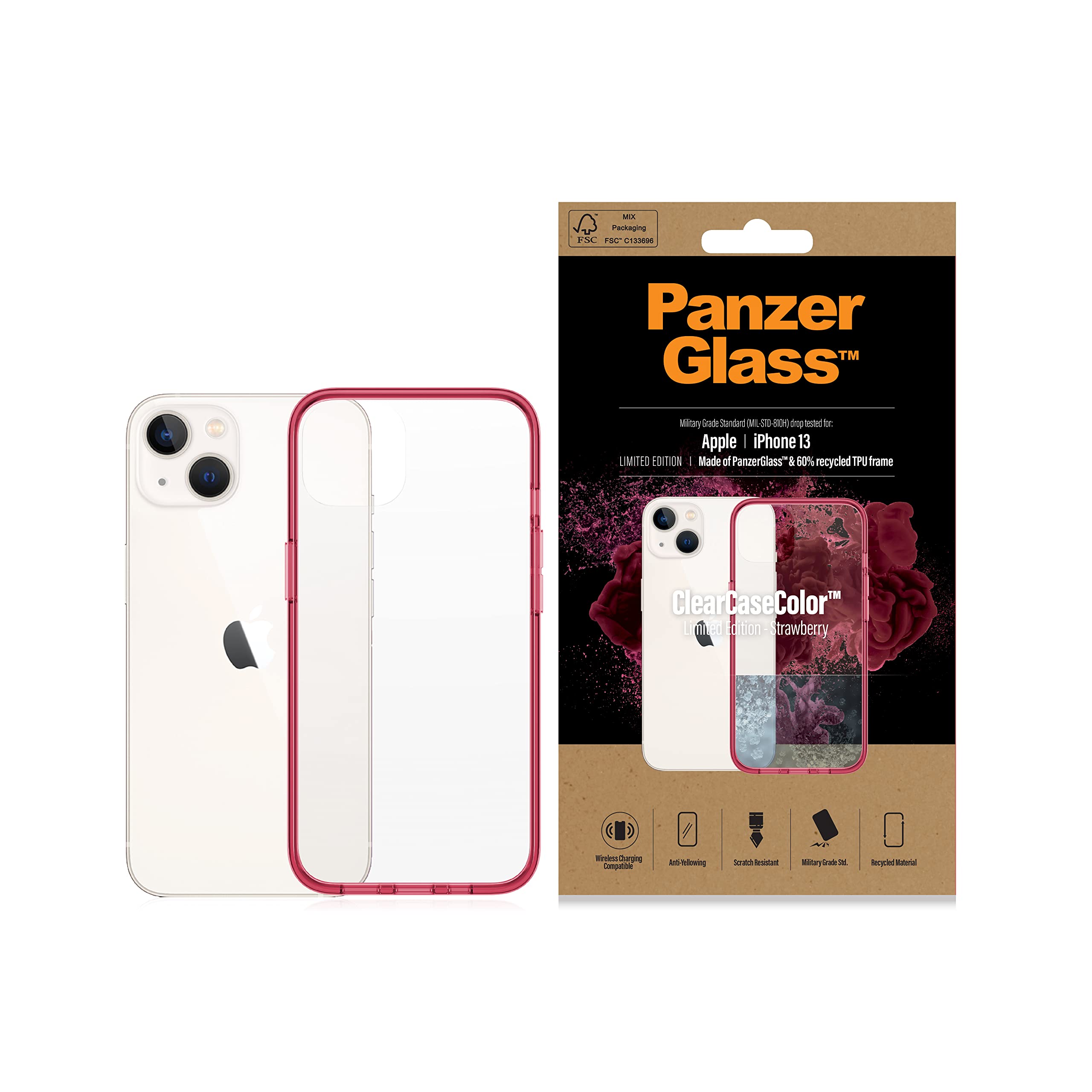 Military-Grade Shockproof iPhone 13 Case - Panzer Glass ClearCaseColor Strawberry Limited Edition | Ultra-Durable Hard Case with Military Protection | Perfect for Outdoor Adventures, Travel & Everyday Use