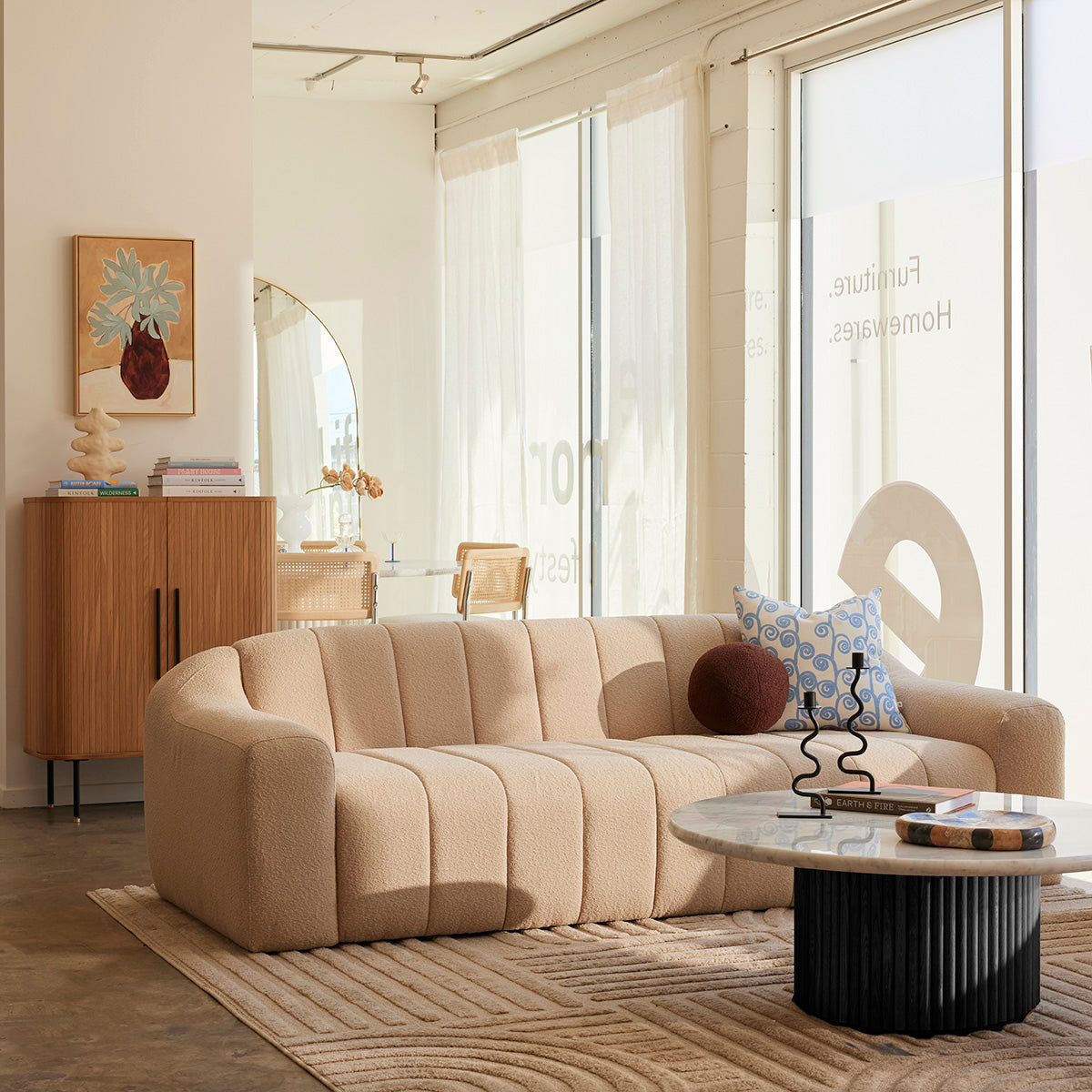 Modern Round Coffee Table - Black Oak & Carrara Marble Top - 39