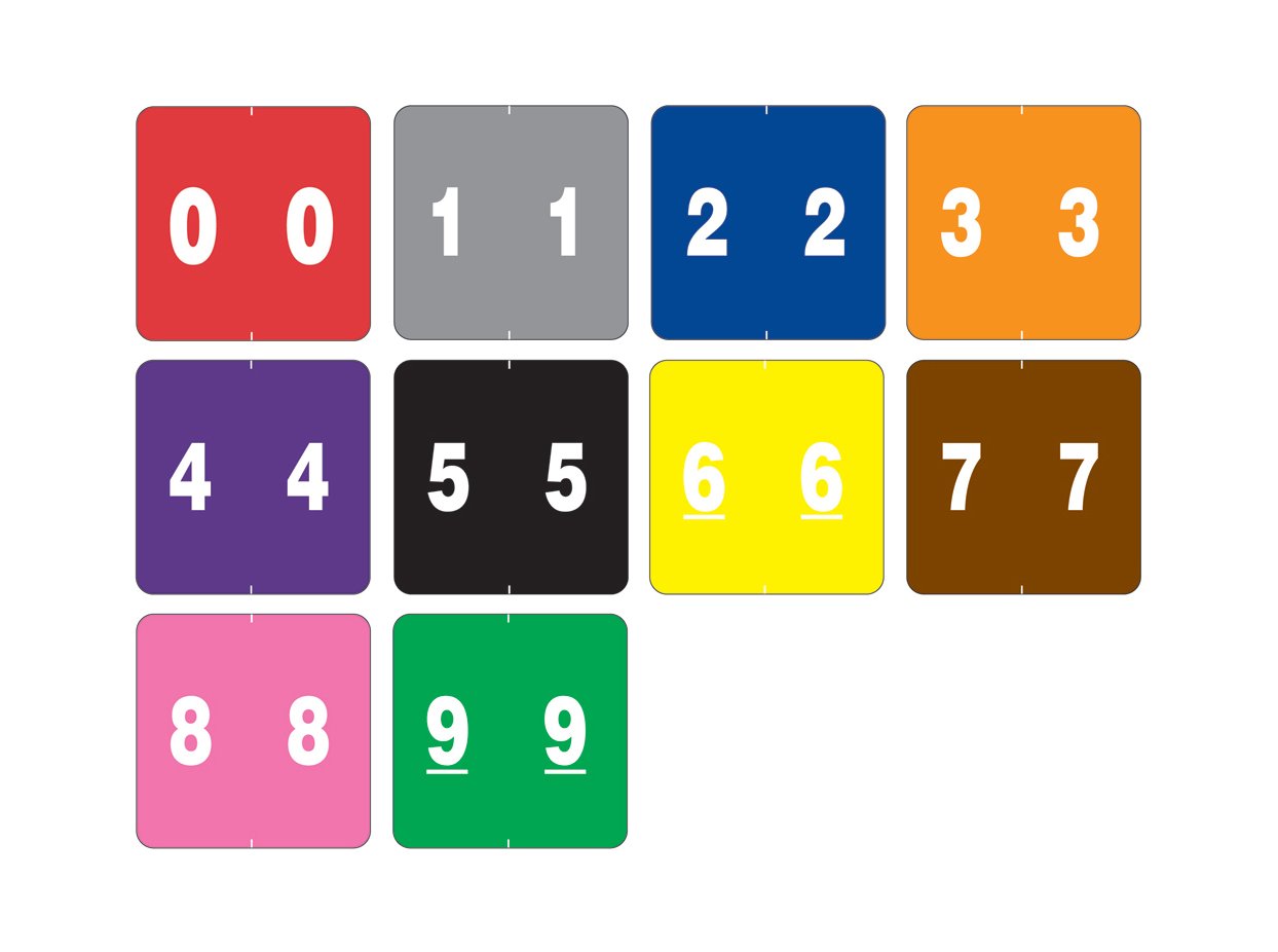 SJAMES-SET1 1000-Pack Color Coded Number Labels 1-7/8