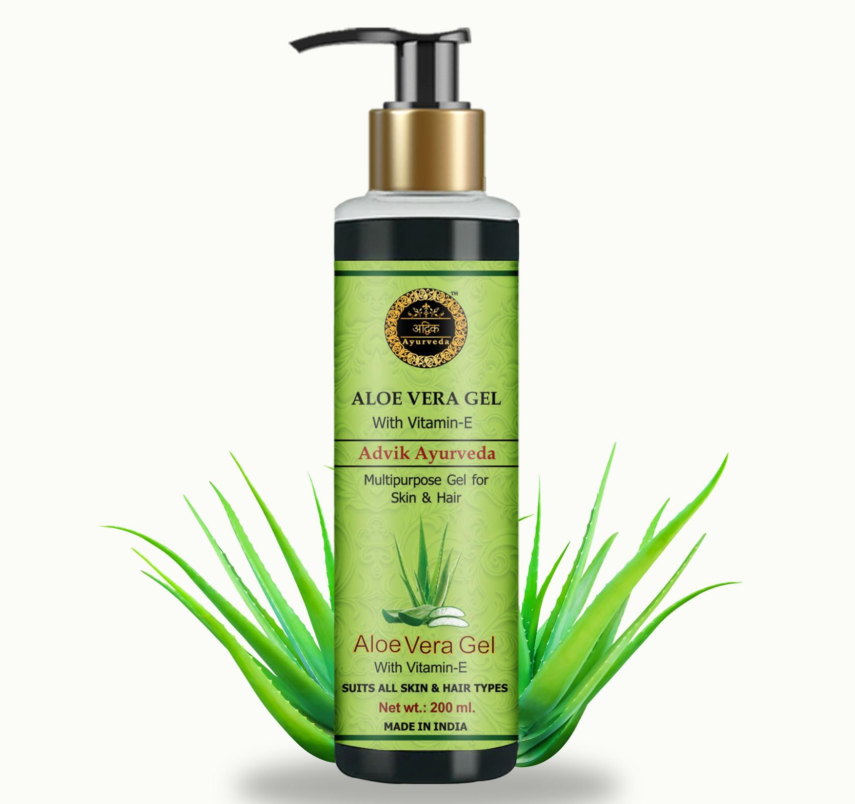 **Advik Ayurveda Pure Aloe Vera Gel with Vitamin E for Face, Hair & Skin – 200ml | Hydrating & Soothing Gel for Glowing Skin | Suitable for All Skin Types | Perfect for Sunburn Relief, Moisturizing & Hair Care**