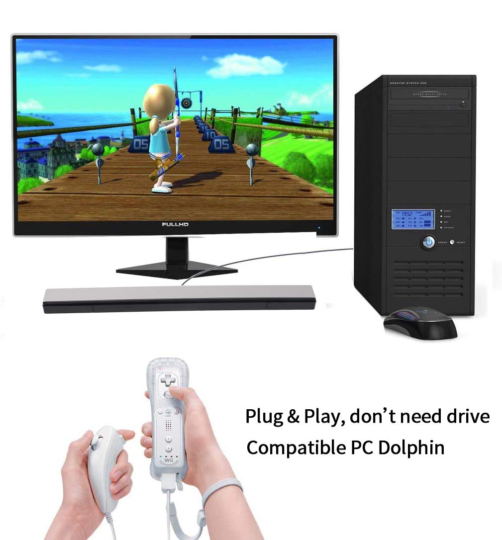 Aokin USB Sensor Bar for Wii & Wii U - Replacement Wired Infrared Ray Sensor with Clear Stand (Silver/Black) | Perfect for Gaming, Motion Control & Home Entertainment Systems