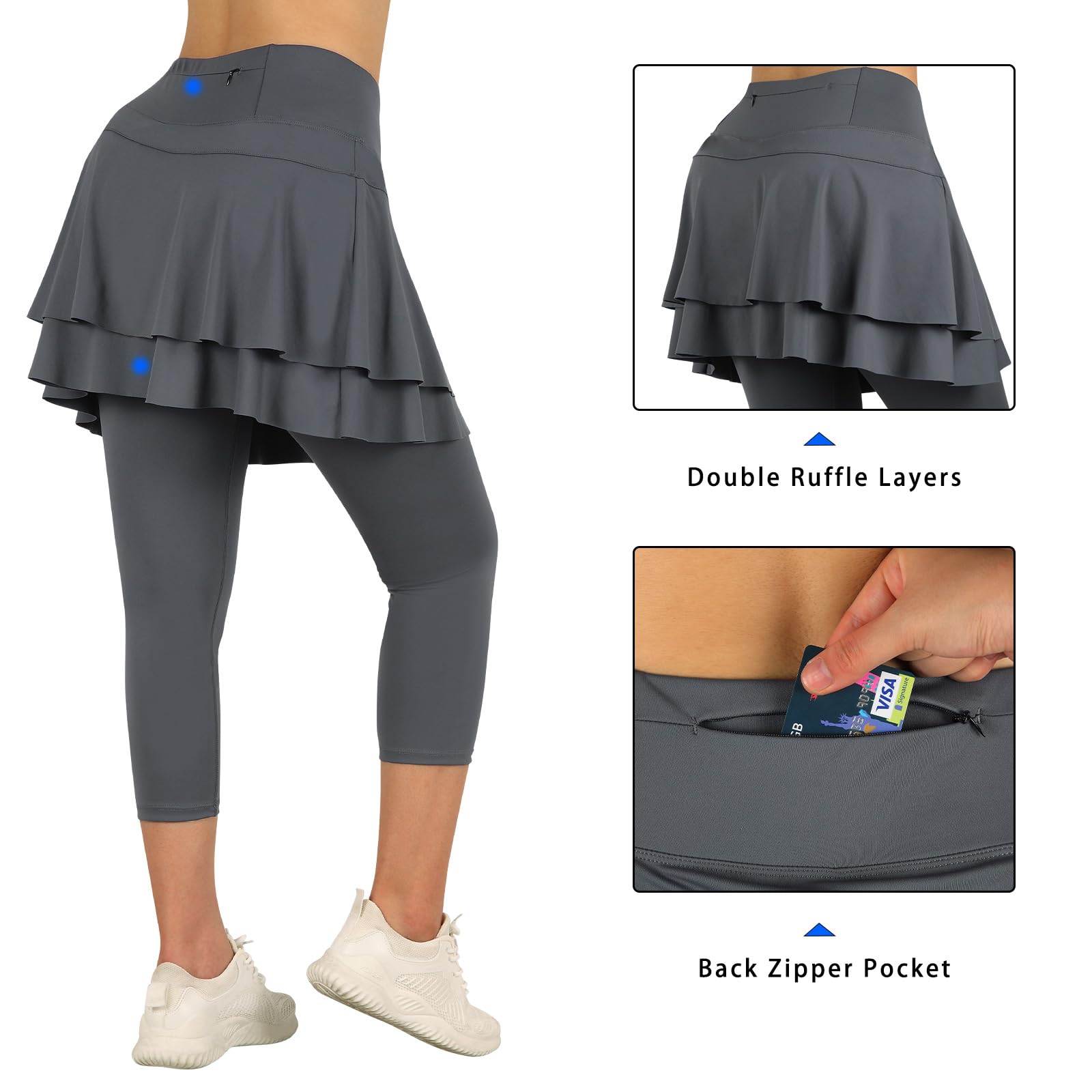 ANIVIVO Women's Skirted Leggings - Athletic Capri Pants with Built-in Tennis Skirt & Pockets for Golf, Pickleball, Yoga & Workout | Comfortable & Stylish Activewear