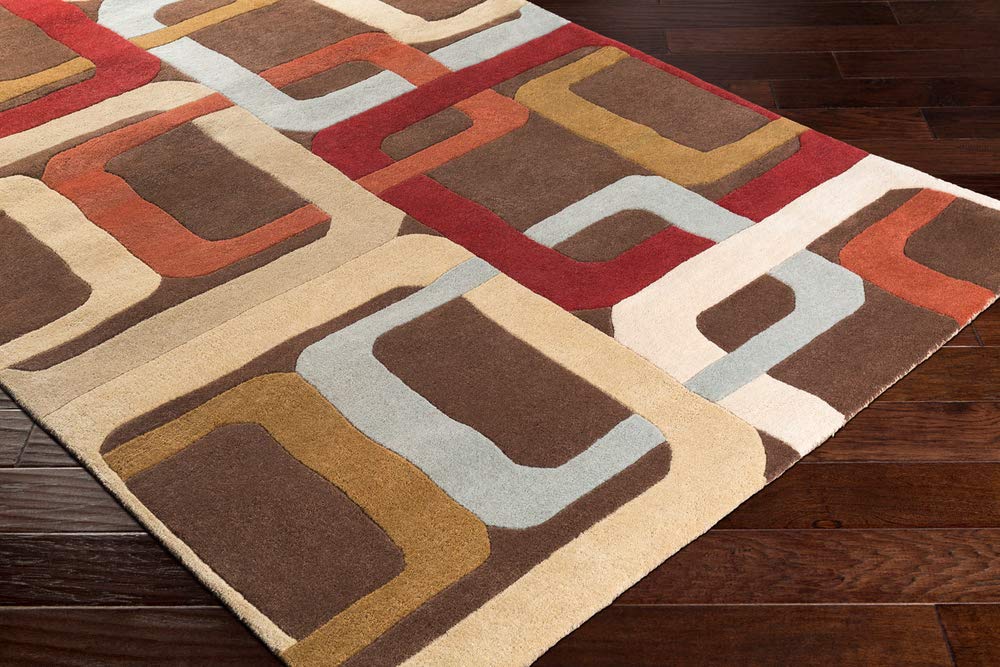 Contemporary Hand-Tufted 100% Wool Dark Chocolate 8' Square Geometric Area Rug - Surya Forum FM-7106 - Perfect for Living Room, Bedroom & Office Decor
