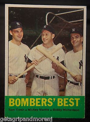 1963 Topps Baseball Card #173 - Tom Tresh, Mickey Mantle & Bobby Richardson - Near Mint Condition - Perfect for Vintage Sports Memorabilia Collections & Baseball Fan Gifts