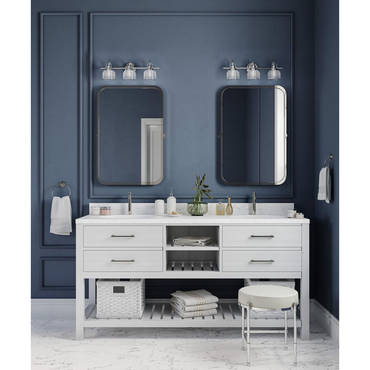 Archie Collection 3-Light Coastal Bathroom Vanity Light - Clear Double Prismatic Glass Shade with Polished Chrome Finish | Perfect for Beach House, Coastal Decor & Modern Bathroom Lighting