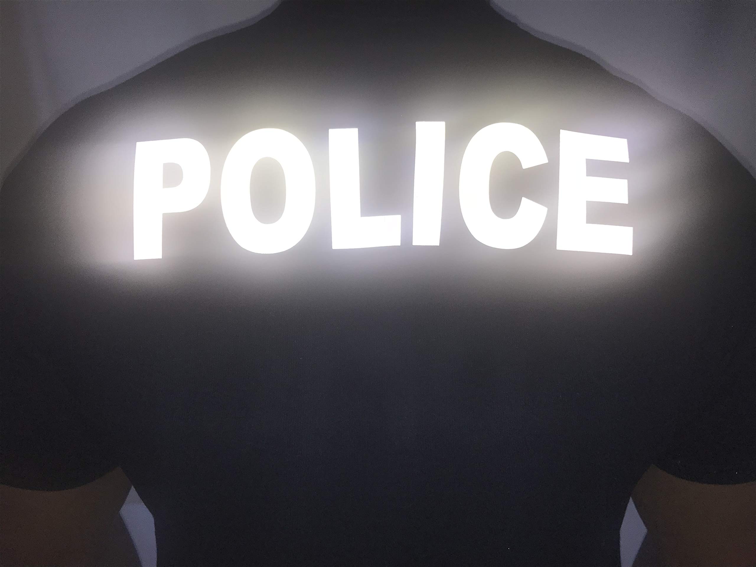POLICE 2.5 X 10 Inch Reflective Iron-On Letters - Silver for DIY Uniforms, Safety Vests & Costume Customization