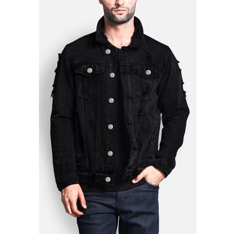 Vintage Ripped Denim Jacket for Women & Men - Distressed Denim Trucker Jacket with Stretch Comfort - Perfect for Casual Outfits, Streetwear & Fall Layering