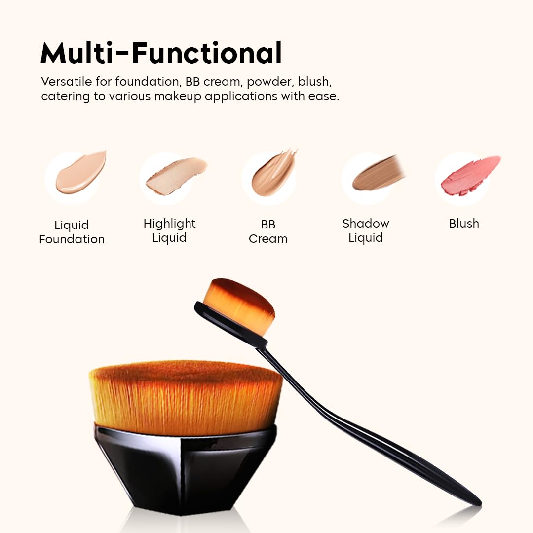 Gleva Professional Foundation Makeup Brush Set - Kabuki Hexagon & Flexible Oval Toothbrush Design for Liquid, Powder, Cream Blending, Contouring & Blush Application | Perfect for Everyday Makeup & Travel (Oval + Hexagon)