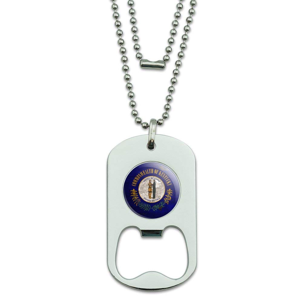 Vintage Rustic Kentucky State Flag Distressed USA Military Dog Tag Bottle Opener Pendant Necklace - Patriotic Gift for Men, Military Enthusiasts & Collectors - Perfect for Home Bars, Camping & Outdoor Adventures