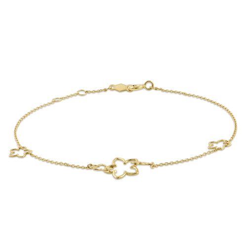 14K Yellow Gold Triple Flower Charm Bracelet for Women - Elegant Floral Jewelry Gift for Birthday, Anniversary & Special Occasions