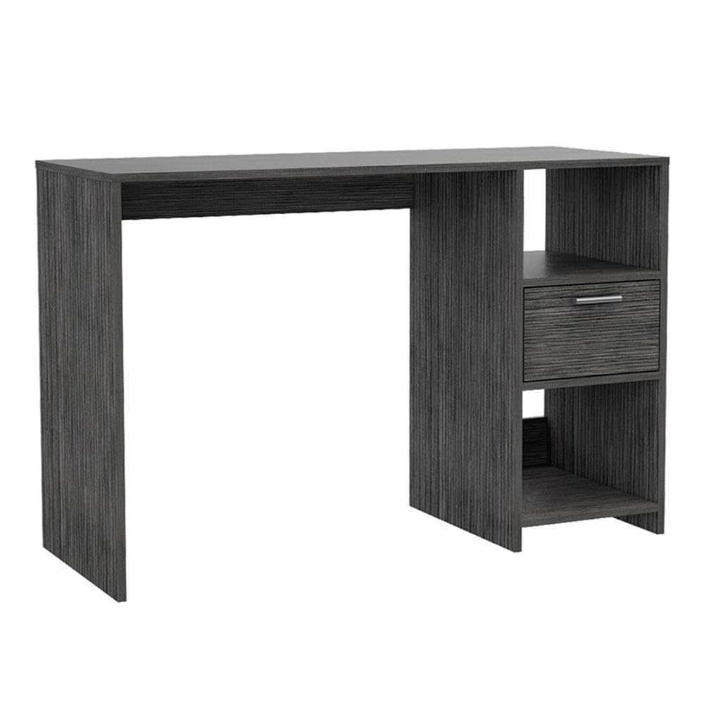 Arlington Computer Desk with Drawer, 2 Open Storage Shelves & Sturdy Legs - Smokey Oak Finish for Home Office, Study Room & Small Spaces