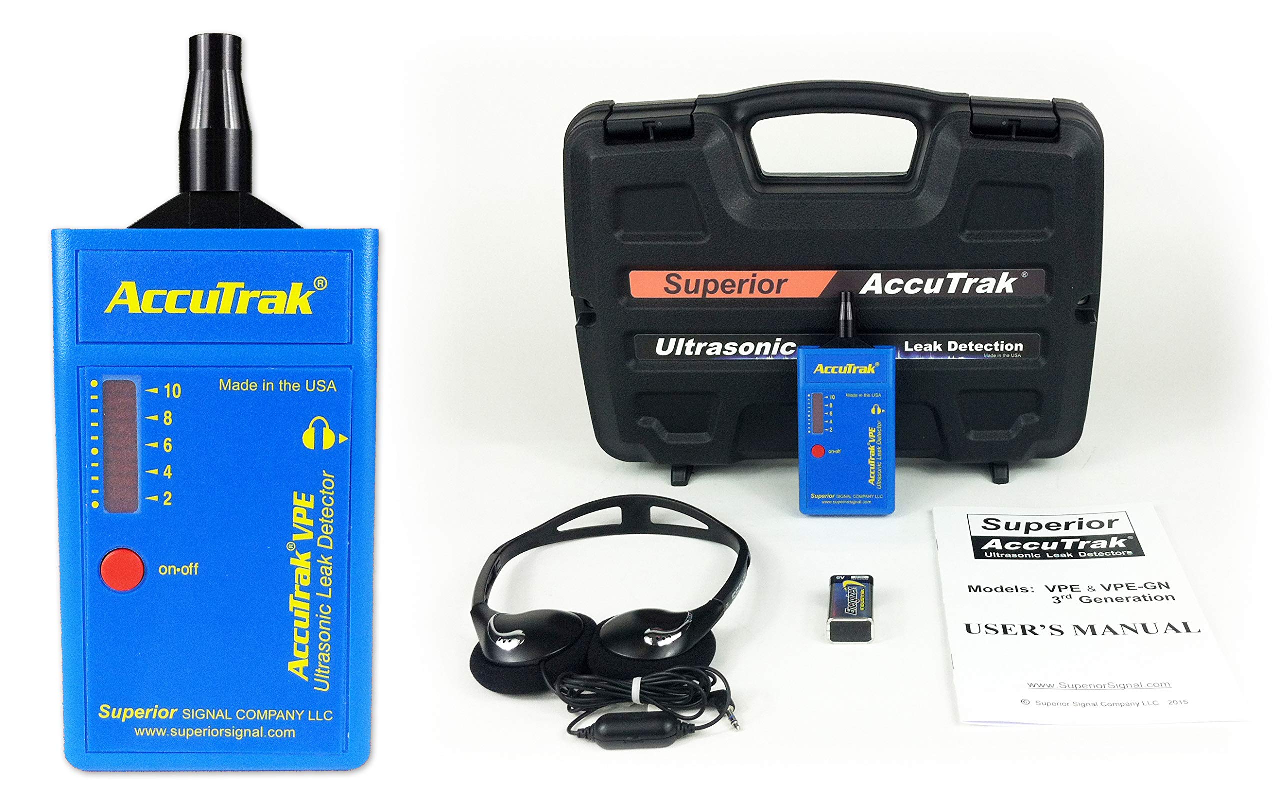 AccuTrak VPE BASIC Ultrasonic Leak Detector Kit - Professional HVAC & Refrigeration Leak Detection Tool with VPE Detector, Headset, Battery & Hard Case - Ideal for HVAC Technicians, Plumbers & Industrial Maintenance