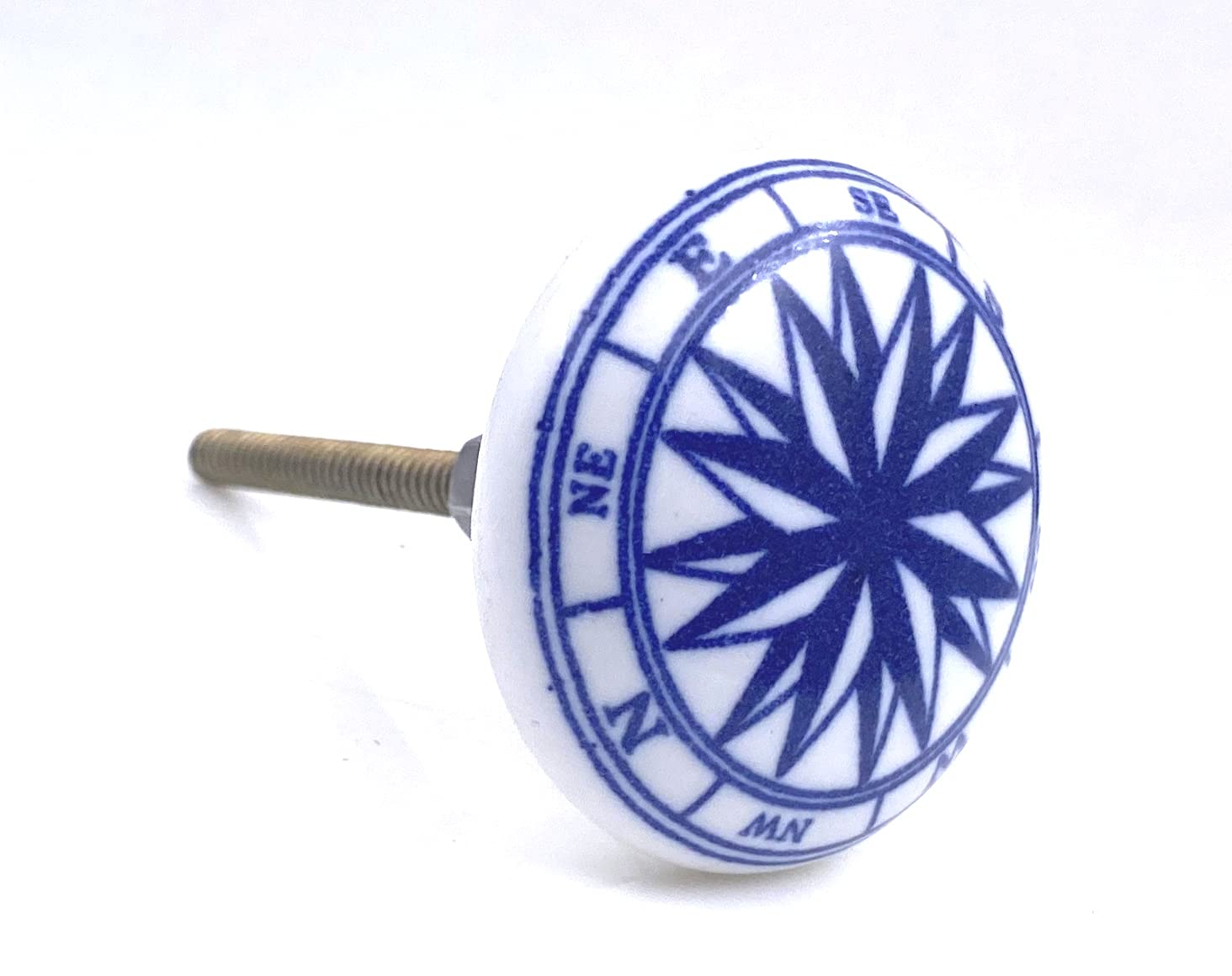 Ocean Compass Aquatic Ceramic Cabinet Knob Pull - Nautical Drawer Handle for Kitchen, Bathroom & Furniture (Set of 1) - Perfect for Beach House, Coastal Decor & Marine-Themed Interiors