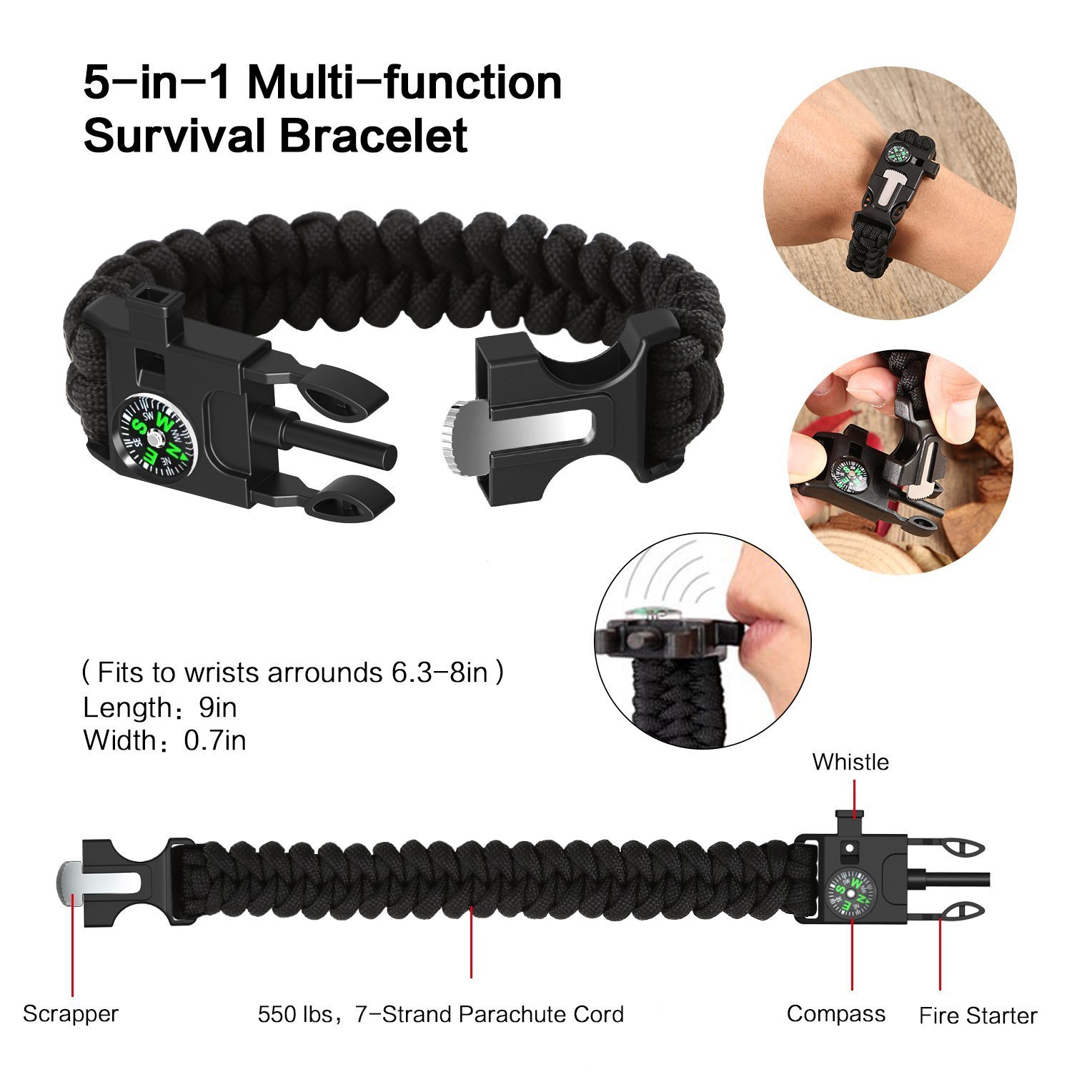 XUANLAN 13-in-1 Emergency Survival Kit - Outdoor Survival Gear with Fire Starter, Whistle, Paracord Bracelet, Multi-Tool & Water Bottle Clip | Perfect for Camping, Hiking, Backpacking & Emergency Preparedness