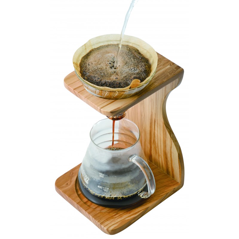 Hario V60 Pour Over Coffee Dripper Set with Olive Wood Stand - Perfect for Home Brewing & Specialty Coffee Lovers