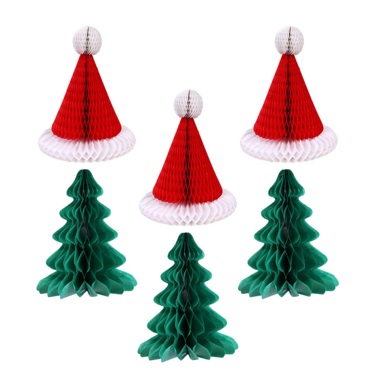 12 Pcs Christmas Honeycomb Tissue Paper Ornaments - Santa Hats & Tree Decorations for Holiday Party, Home, Office & Gift Wrapping | Festive DIY Xmas Craft Supplies